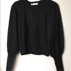 ZARA 2019 Balloon Sleeve Sweater Black Furry sz  L